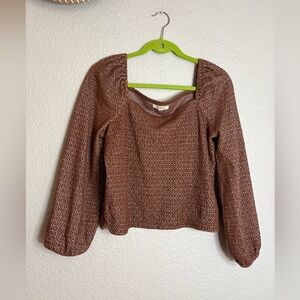 Madewell Jacquard Puff Sleeve Crop Top Dark Merlot Brown